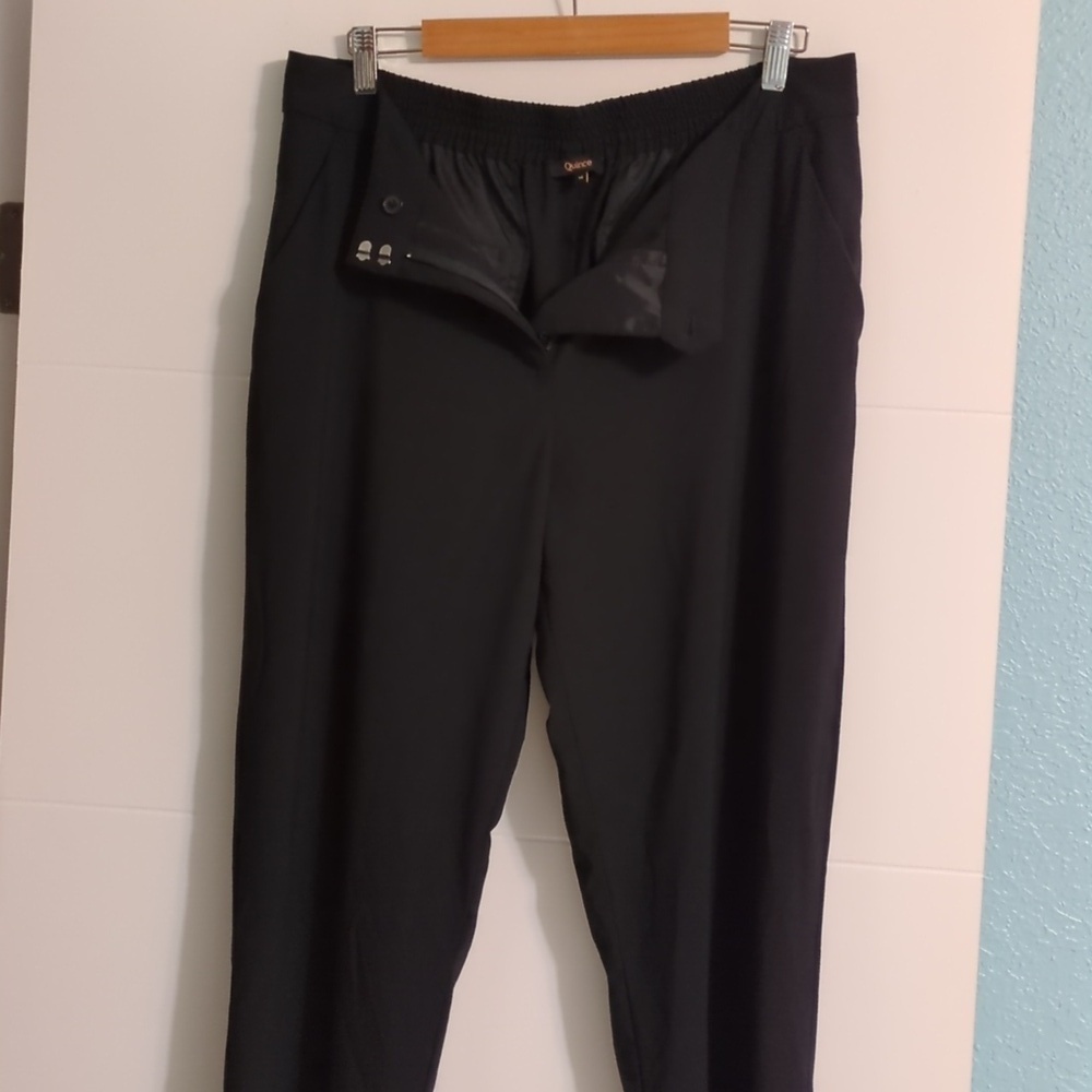 Quince Italian Wool Slim Leg Ankle Pants Stretchy Waist Black Dress Pants Sz 14